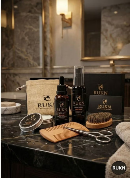 Premium Beard Grooming Kit for Men – Complete Beard Care Set with Beard Wash, Beard Oil, Beard Balm, Wooden Comb, Boar Bristle Brush & Scissors | Luxury Gift Set for Men