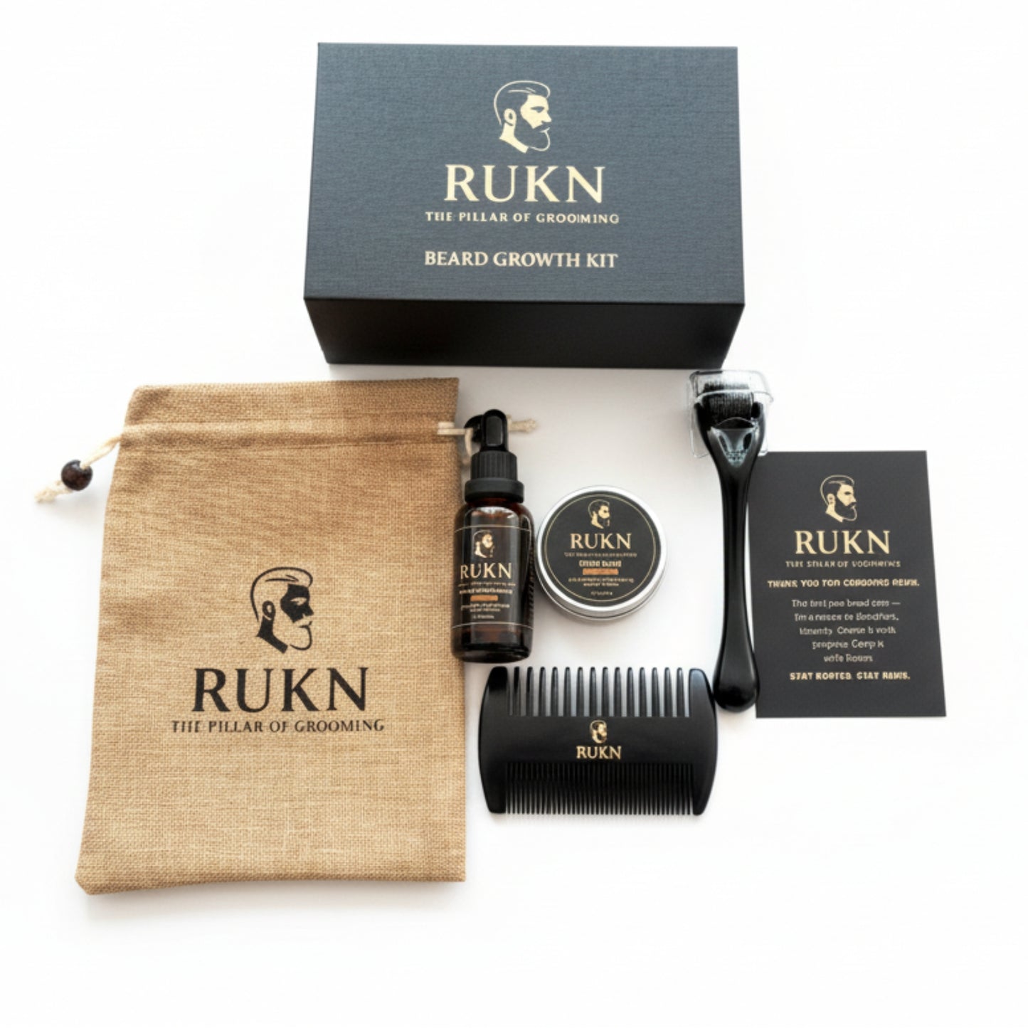 Beard Growth Kit for Men – Complete Beard Care with Oil, Balm, Roller & Comb