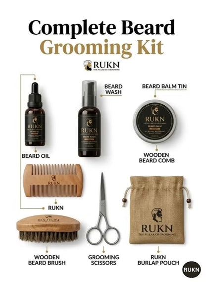 Premium Beard Grooming Kit for Men – Complete Beard Care Set with Beard Wash, Beard Oil, Beard Balm, Wooden Comb, Boar Bristle Brush & Scissors | Luxury Gift Set for Men