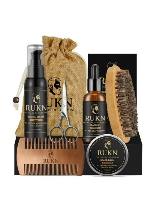 Premium Beard Grooming Kit for Men – Complete Beard Care Set with Beard Wash, Beard Oil, Beard Balm, Wooden Comb, Boar Bristle Brush & Scissors | Luxury Gift Set for Men