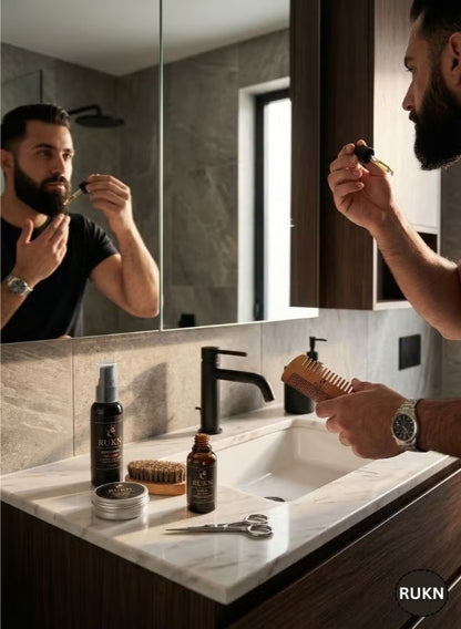 Premium Beard Grooming Kit for Men – Complete Beard Care Set with Beard Wash, Beard Oil, Beard Balm, Wooden Comb, Boar Bristle Brush & Scissors | Luxury Gift Set for Men