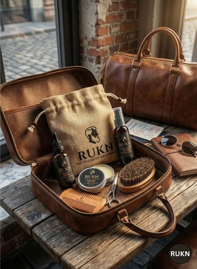Premium Beard Grooming Kit for Men – Complete Beard Care Set with Beard Wash, Beard Oil, Beard Balm, Wooden Comb, Boar Bristle Brush & Scissors | Luxury Gift Set for Men